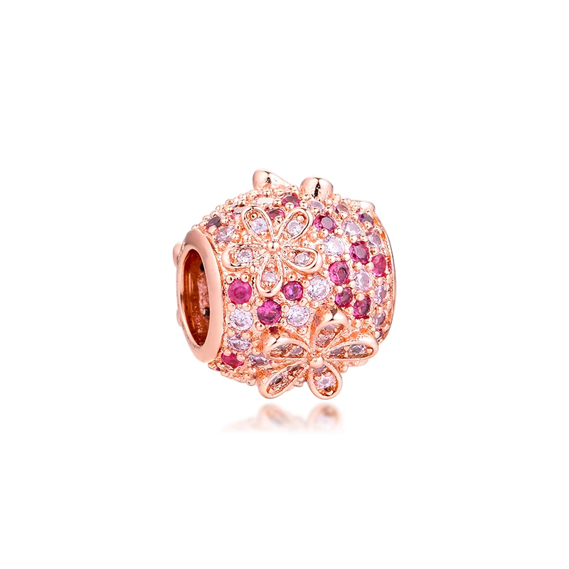 

DIY Pink Pave Daisy Flower Charm Holiday Gifts 925 Silver Original Accessories For Women Bracelet Femme Free Shipping Items