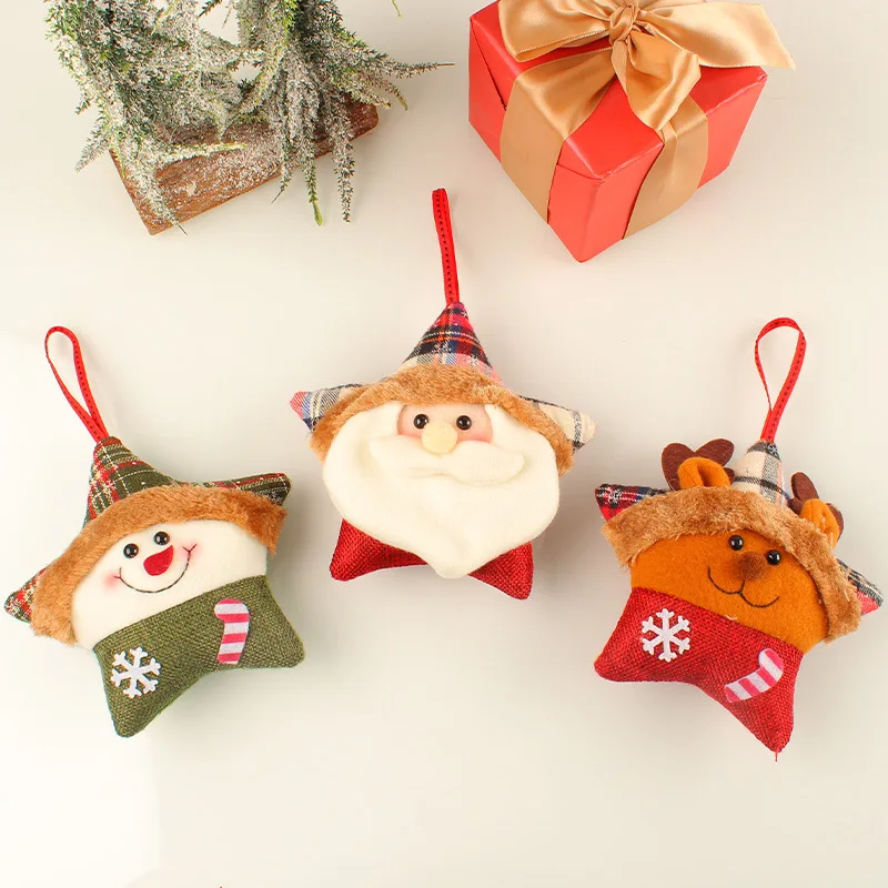 

Five-Pointed Star Doll Pendant New Santa Elk Christmas Tree Decoration Pendant Creative Plush Hat Cute Christmas Decoration 1pcs