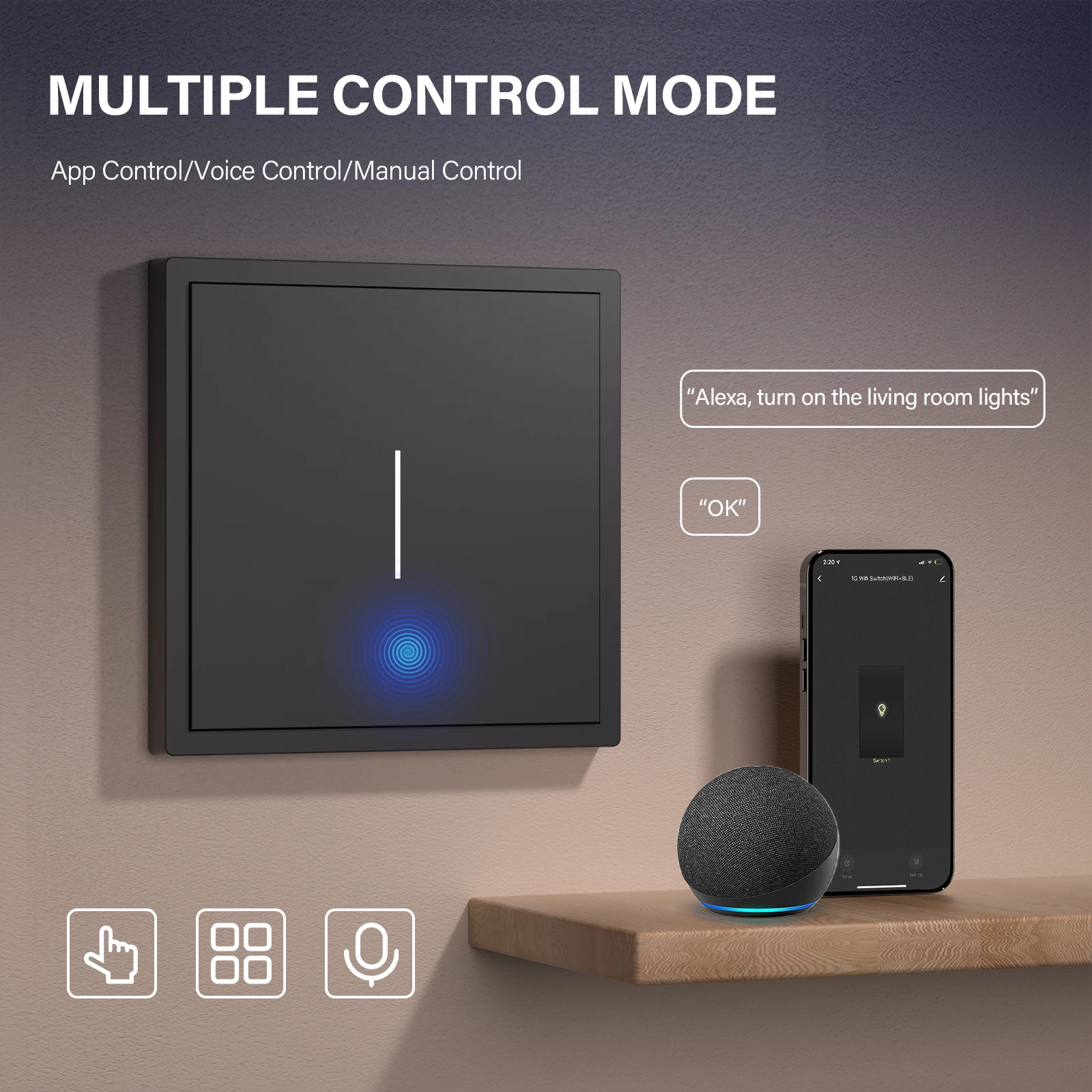 Фото Кнопочный переключатель BSEED Zigbee 1/2/3/4Gang 2Way Smart EU Socket Пластиковая панель Smart Click Switch Tuya Smart Life Alexa Голосовое управление №2