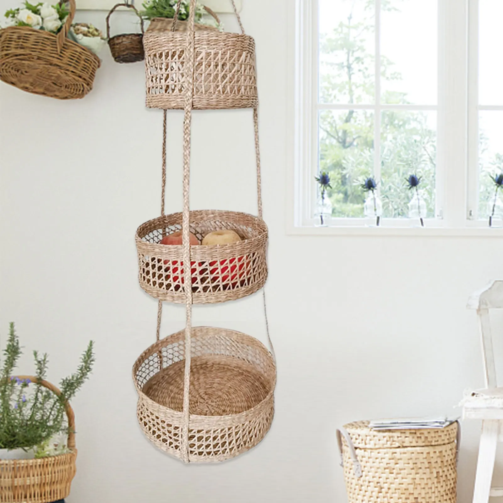

Woven Fruit Basket Boho Fruit Hanger As A Fruit Hammock For Kitchen Fruit And Vegetable Storage 3 Tier Fruit Organizer Also As