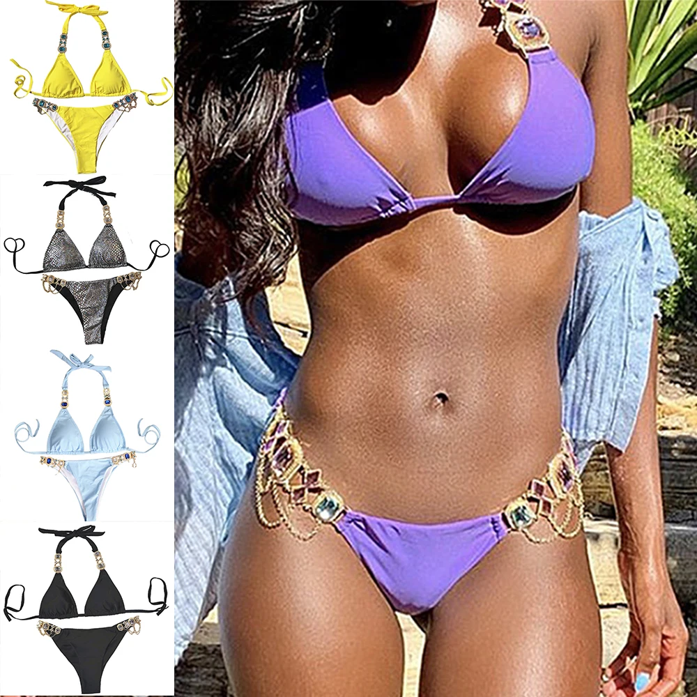 

Crystal Chain Swimsuit for Women 2-Piece Sexy Bikini Summer Slim Swimwear Spa Clothing Bathing Suit Sunbathing Suit MC889