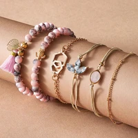 6pcset new 2022 fashion tassel bracelets bracelet for womens girls charm water brick boho pink chain cute jewelry accessories