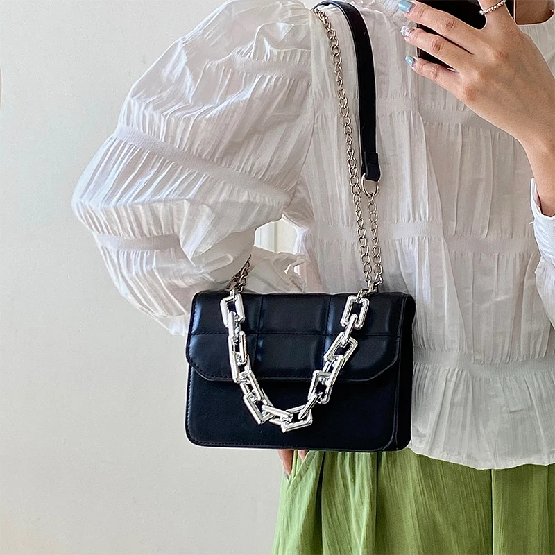 

Plaid Stitching Design Female Small Square Shoulder Bag Fashion Chain Female Crossbody Bags Casual Ladies Underarm Bag Handbags