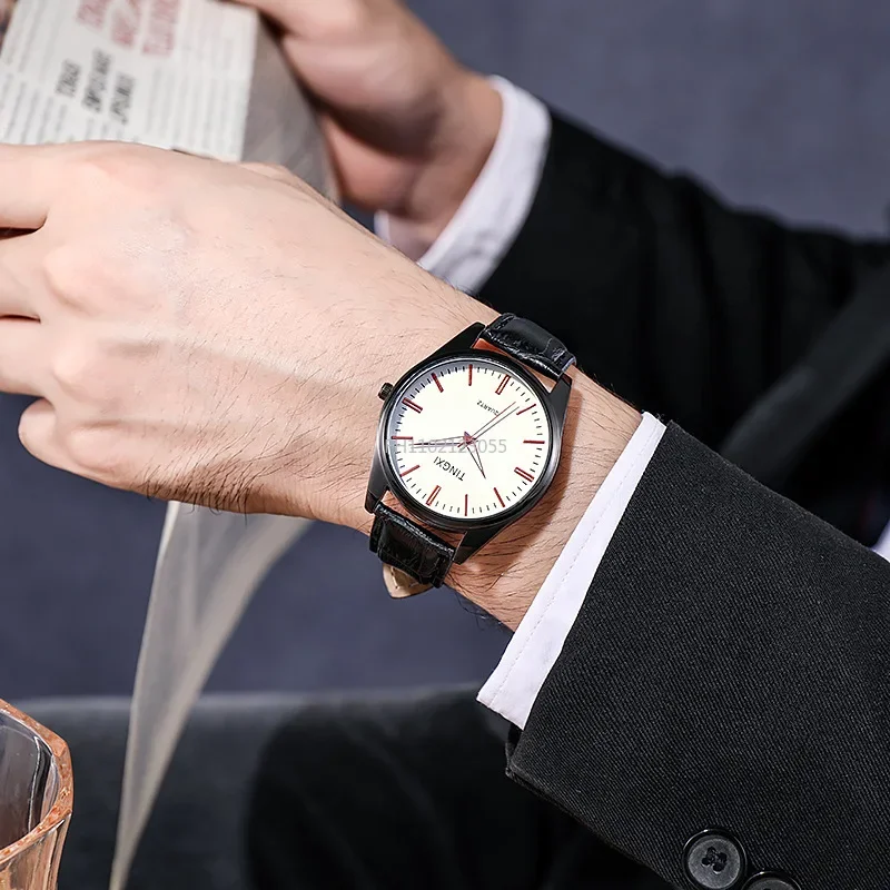 Часы мужские повседневные Спортивные кварцевые наручные с кожаным ремешком