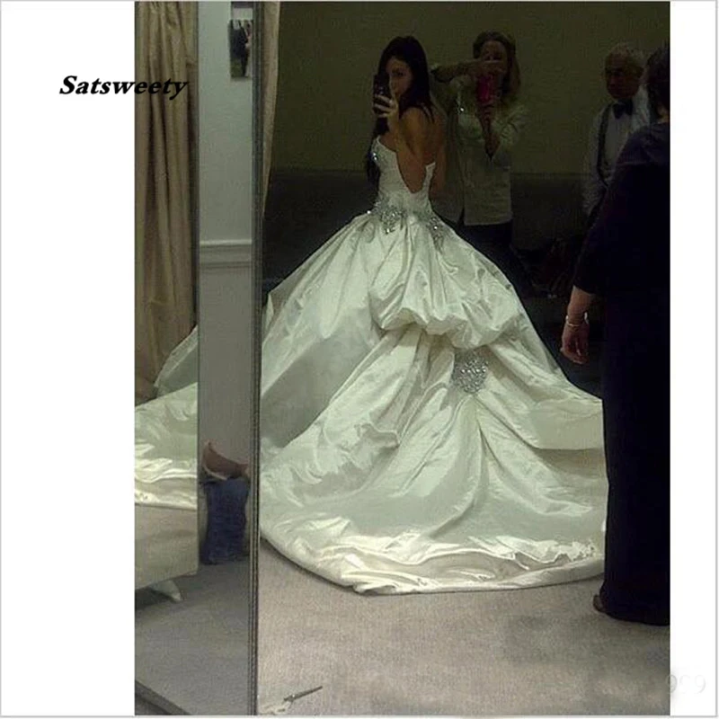 Ivory Bling Pnina Tornai Свадебные платья Милые бальные Блестящие кристаллы с открытой