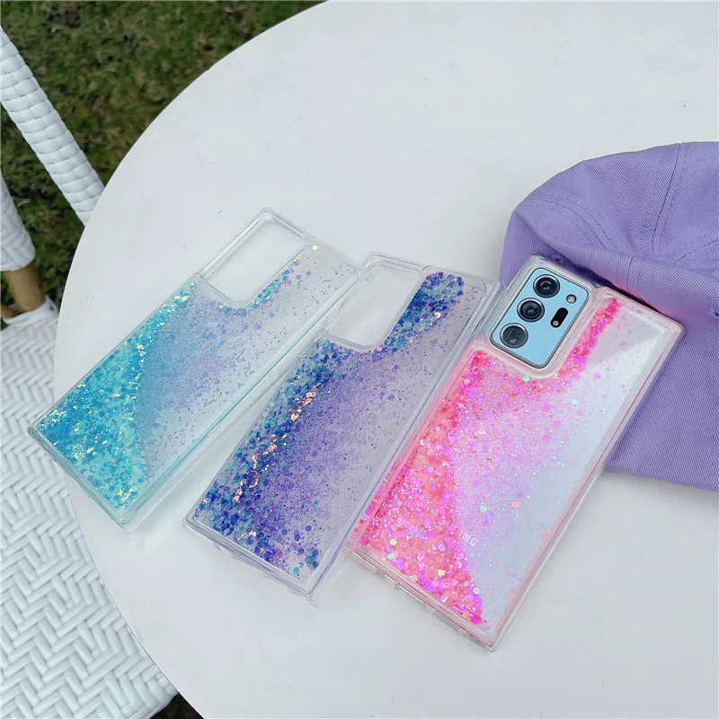 

Dynamic Phone Case For Samsung Galaxy S23 S22 S21 Ultra S20 FE Lite Note20 Plus G991G998 Luminous Glitter Liquid quicksand cover