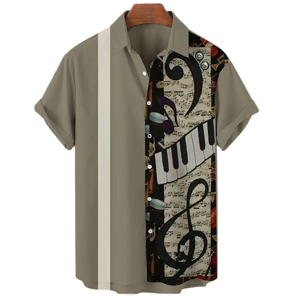 

2022 Men's Shirts Men Hawaiian Casual One Button Shirts Musical Instruments 3D Printed Short-sleeve Beach Blouses Tops Camicias