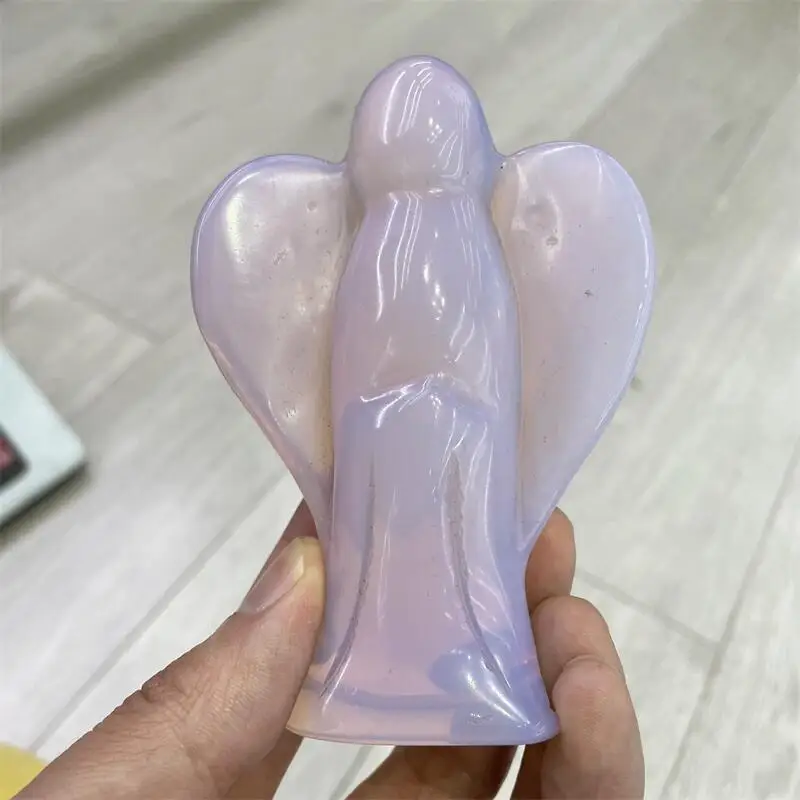 

10cm High Quality Pink Opalite Angel Crystal Carving Healing Christmas Home Decoration Office Desktop Decor Birthday Present 1pc