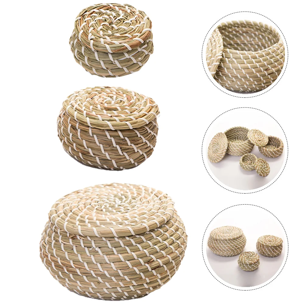 

Basket Egg Storagewicker Baskets Woven Seagrass Rattan Round Lid Boxorganizer Bin Fruitfarmhouse Stackable Laundry Home