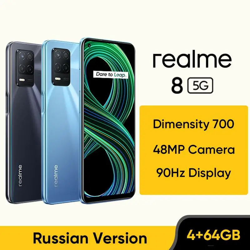 

Realme 8 5G Global Russian Version NFC Dimensity 700 90Hz Display Smartphone 5000mAh 48MP Triple Camera 4GB 64GB