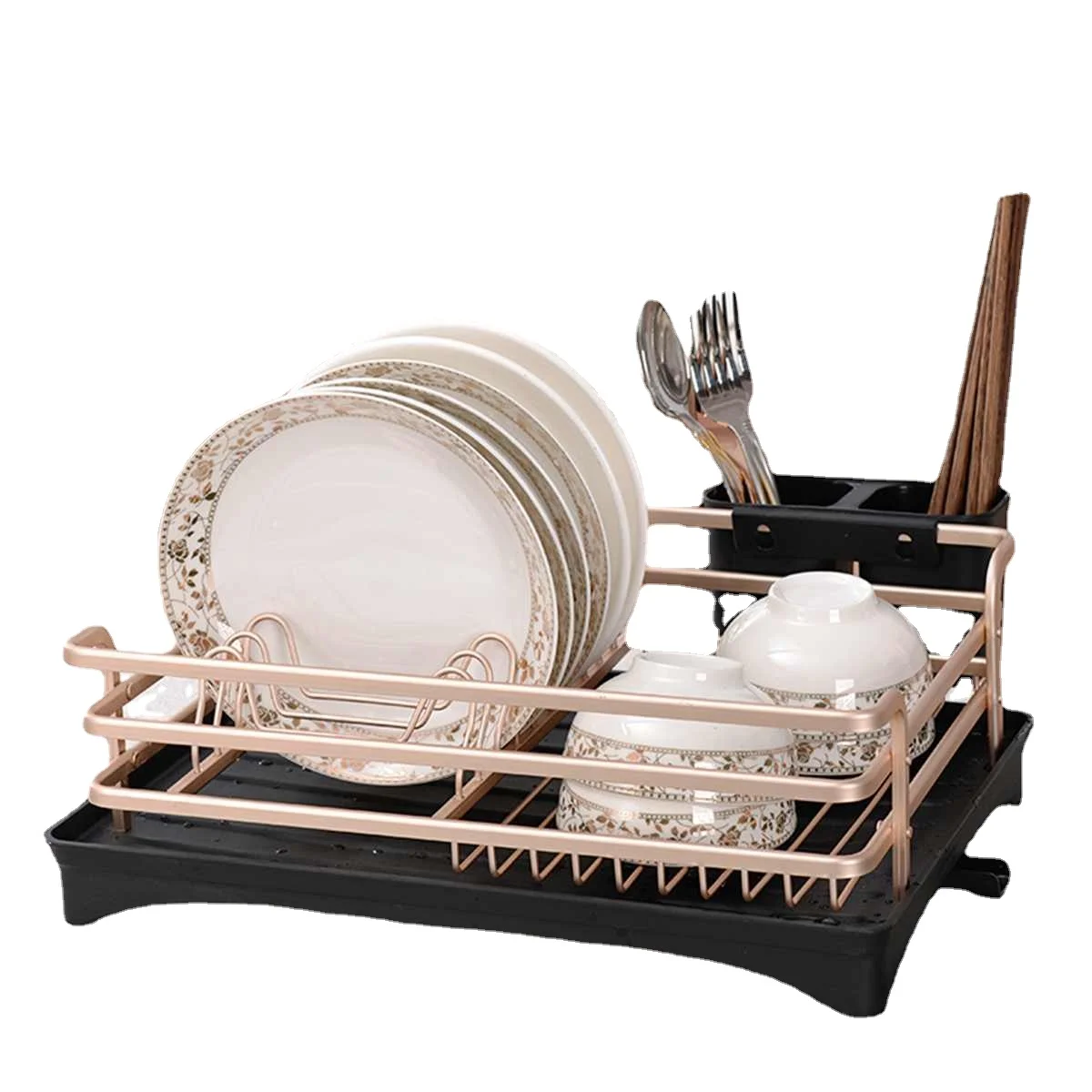 

Aluminium Alloy Dish Rack Drainer Sink Countertop Kitchen Organizer Drying Rack for Storage Utensils Knife Fork Stand Container