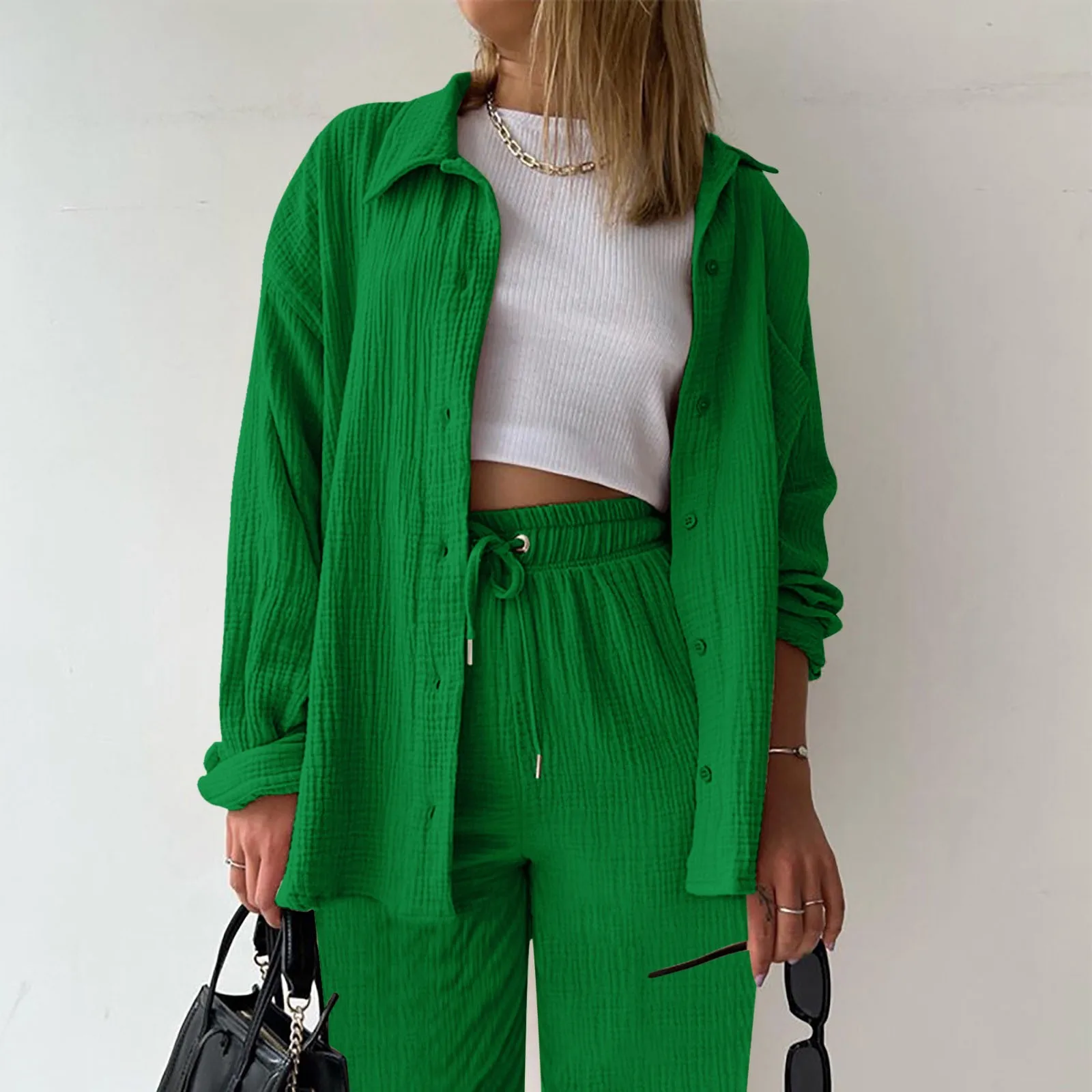 Женский Повседневный комплект длинных брюк однотонная одежда женский модный