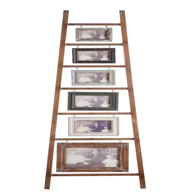 

Decorative Wood Ladder with 6 Hanging Photo Frames Home Office Storage Picture Display