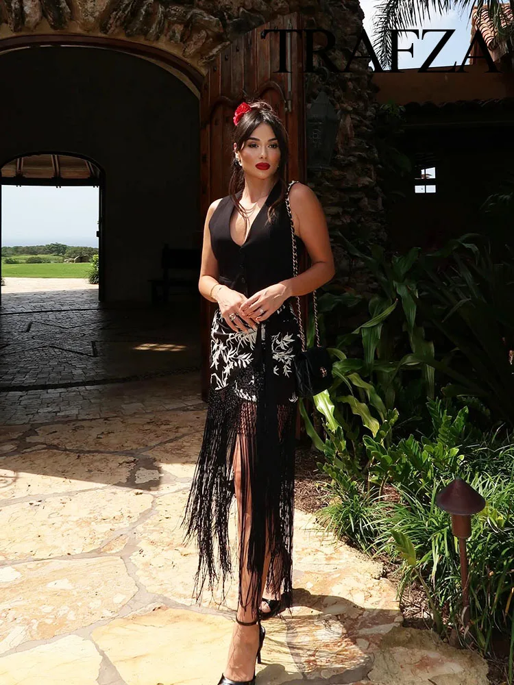 Женская Летняя асимметричная кисточка с вышивкой в виде растений