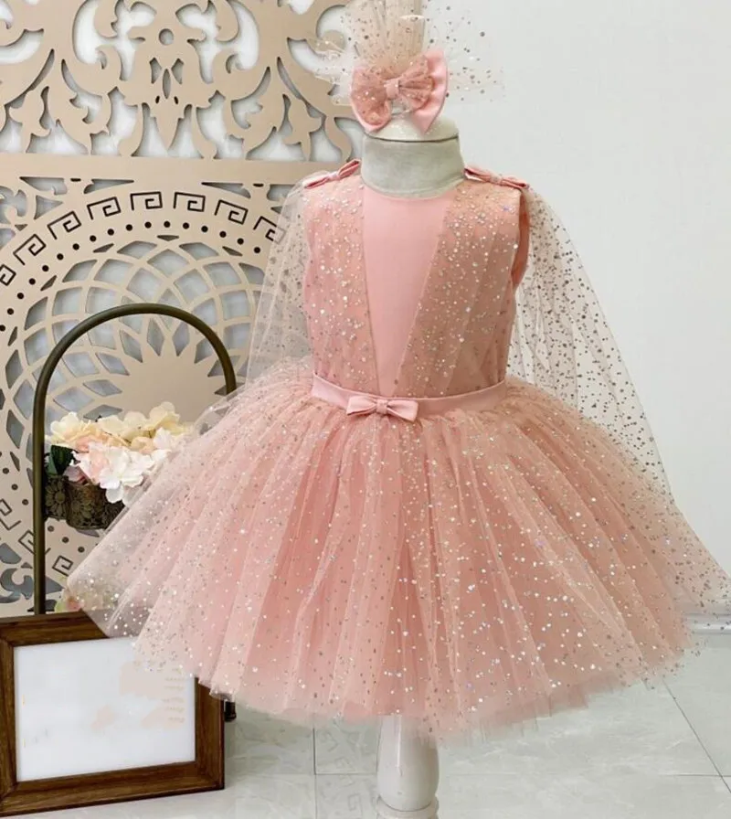 

Блестящее Пышное Платье с цветочным рисунком для девочек, блестящие тюлевые платья до колен, платья для первого дня рождения, Одежда для новорожденных на крестины, новый год