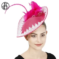 fs women vintage church hat fascinator large derby rose red headband feather mesh party hats cocktail big wedding hats fedoras