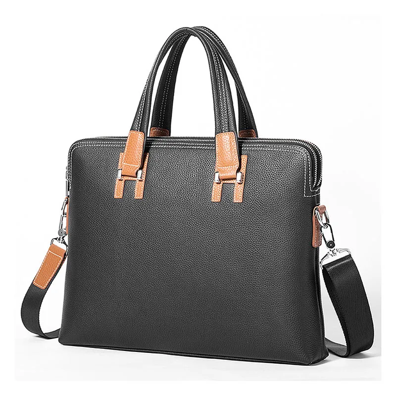AETOO  Leather men's handbag horizontal business leather bag Fashion large capacity briefcase 14 "computer bag One shoulder cros