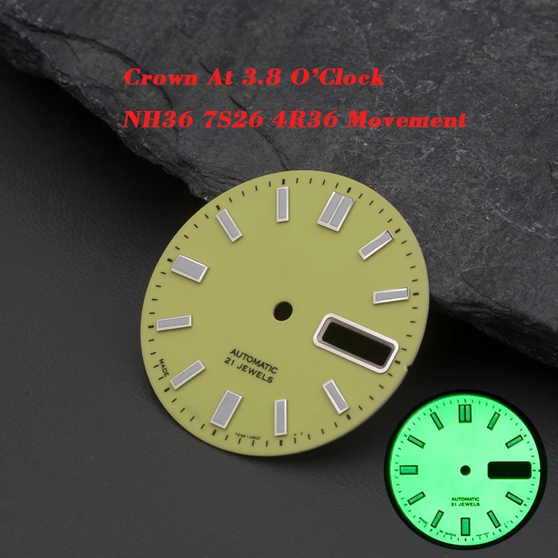 

28.5MM All C3 Green Luminous Watch Dial Fit Seiko NH36 7S26 4R36 MovementFor SKX007 SKX009 Turtle Abalone Dive Watch Accessories