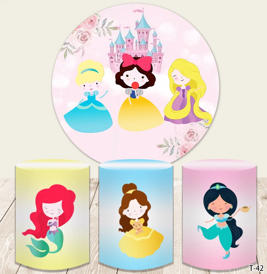 

Disney Princess Party Background Decors Round Shape Customized Backdrop Children's Birthday Decoration Photozone Wall Wedding