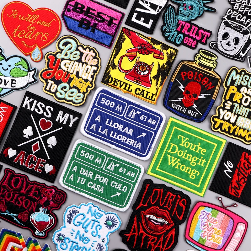 

Sign Embroidery Patch Iron On Patches For Clothing Thermoadhesive Patches On Clothes Slogan Fusible/Patch For Clothes Hook Loop