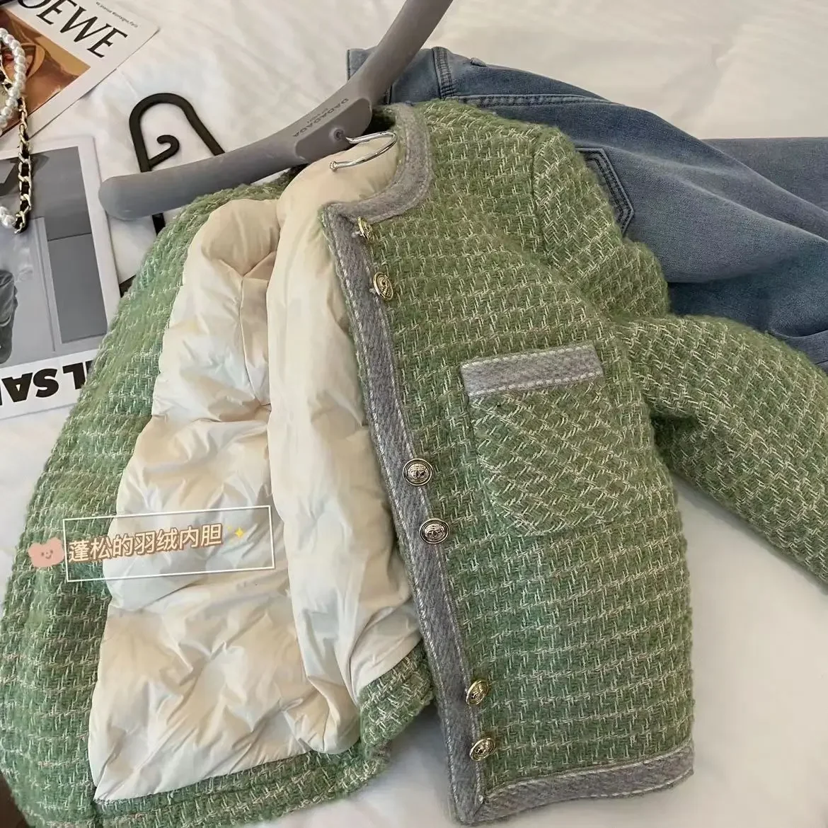 Женская короткая твидовая куртка корейская модная Роскошная стеганая