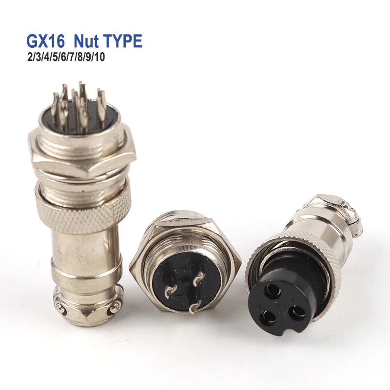 

1 Set GX16 Nut Type Socket Plug Wire Panel Connector 2/3/4/5/6/7/8/9/10 Pin 16mm Aviation Male Female Cable Connector