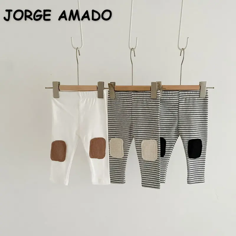 

Новинка, Осенние облегающие брюки в Корейском стиле для маленьких девочек, черные, бежевые, абрикосовые Полосатые брюки с эластичным поясом...