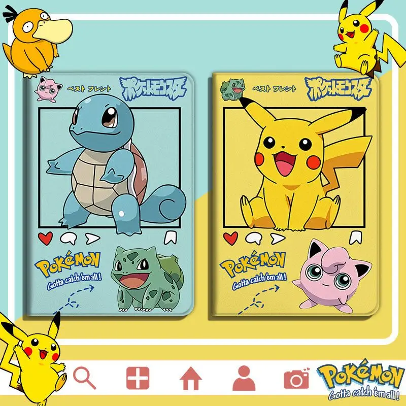 

Чехол для Ipad с изображением покемона Пикачу из мультфильма Kawaii, модный защитный рукав в стиле аниме Mini456, слот для ручки Air234, силиконовый чех...