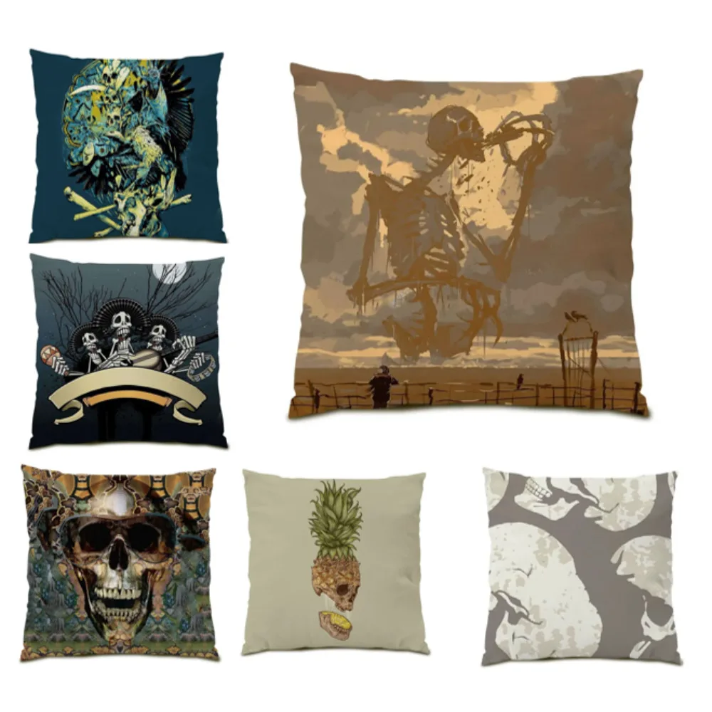 

Gift Living Room Decoration Skull Cushion Cover 45x45 Oil Painting Throw Pillow Covers Polyester Linen Colorful Home Decor E0457