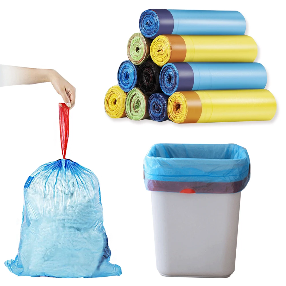 

1Roll High Quality Trash Bags Garbage Bag Storage Kitchen Garbage Box 15pcs/roll Household Disposable PE Drawstring Handles