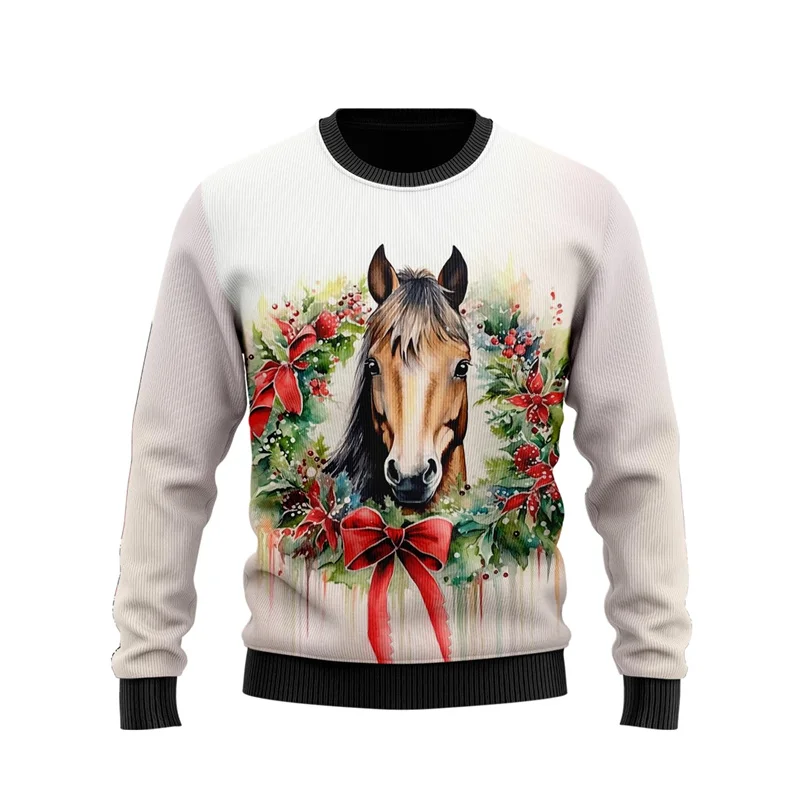Осень 2024 свитшоты с рисунком лошади модные пуловеры унисекс в стиле Харадзюку