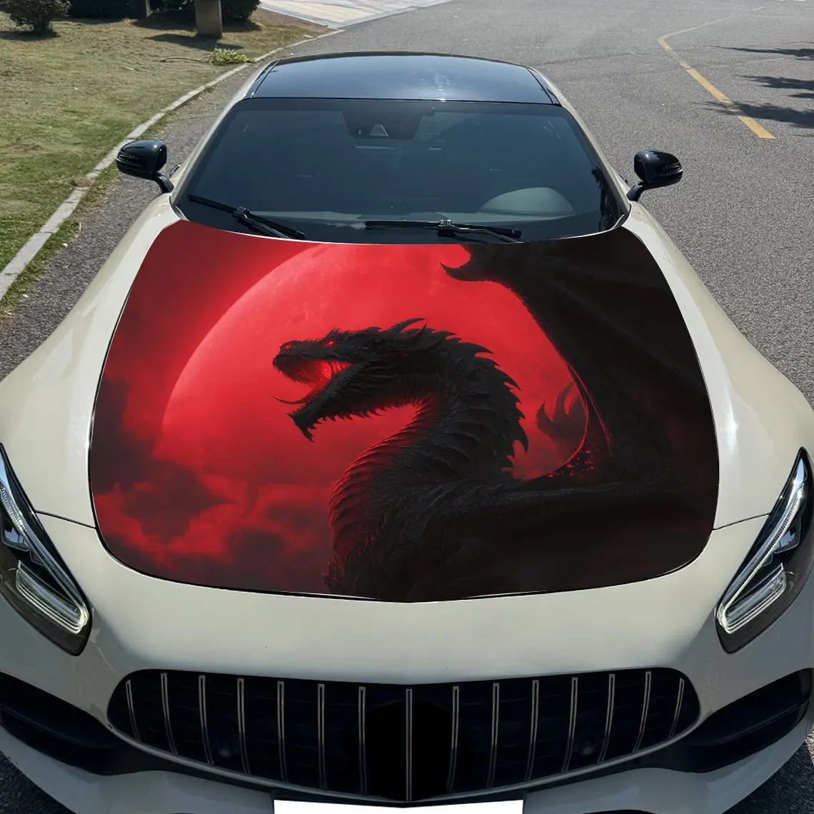 Фото Наклейки на капот автомобиля Red Moon Dragon, крутые узоры, упаковка, пленка для модификации автомобиля, детали, аксессуары, персонализированные декоративные автомобильные St №3