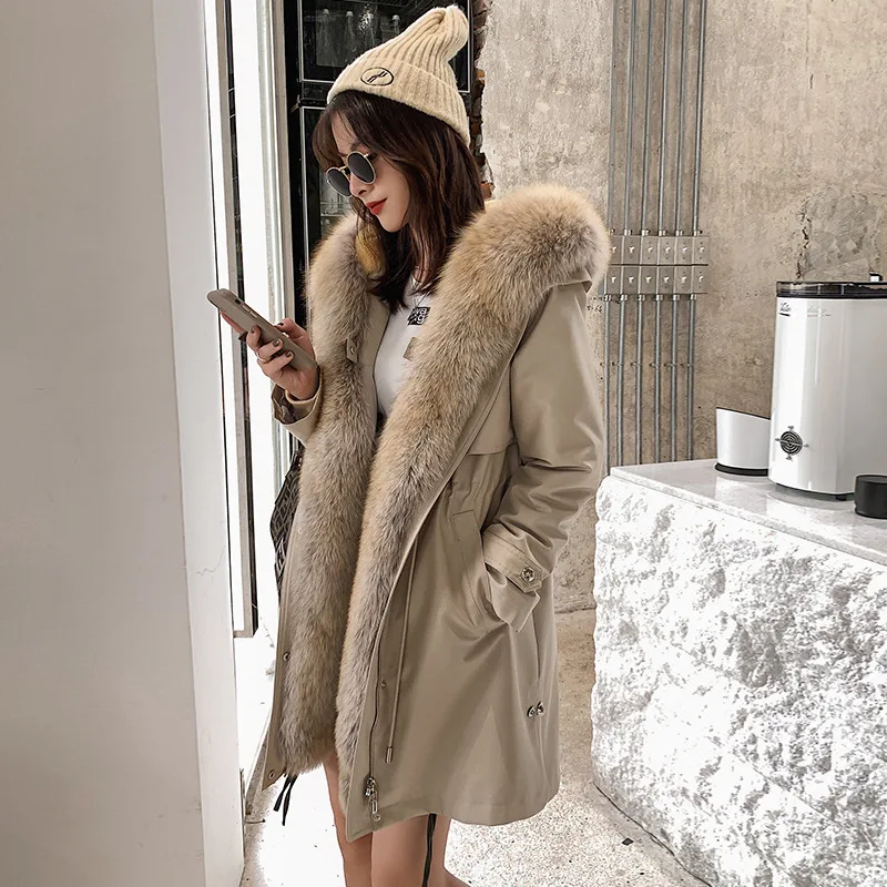

2022 New Fur Pie Overcomes Women's New Detachable Inner Coat Mid-Winter Long Fox Fur Collar Black And Green Coat For Young Women