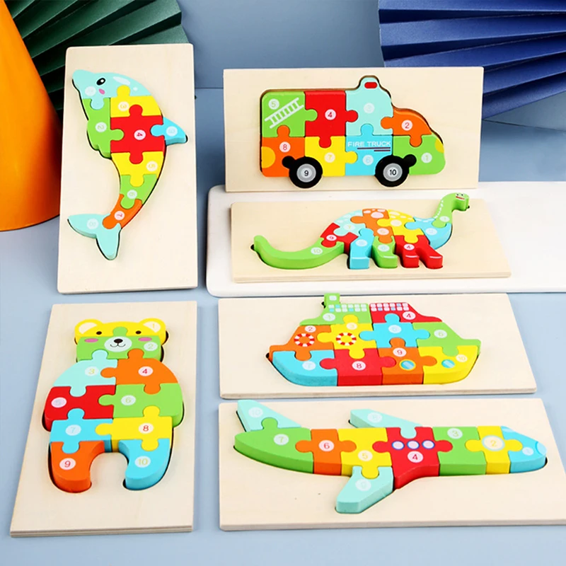 

Montessori Wooden Puzzles Toddler Kids Montessori Toys 3D Colorful Wooden Puzzle for Toddlers Dinosaur Toy Tangram Jigsaw Board