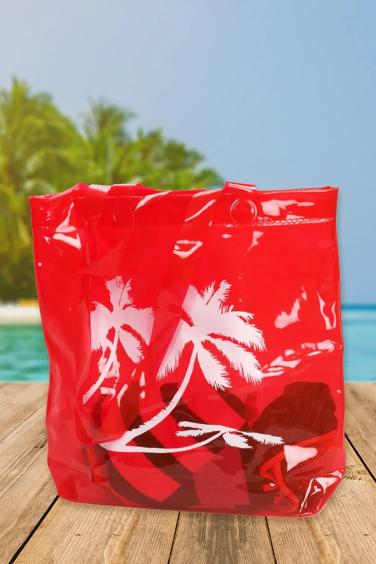 

Женская пляжная сумка с рисунком ладони, прозрачная красная сумка-тоут, модные летние вместительные сумки-шопперы на плечо с рисунком