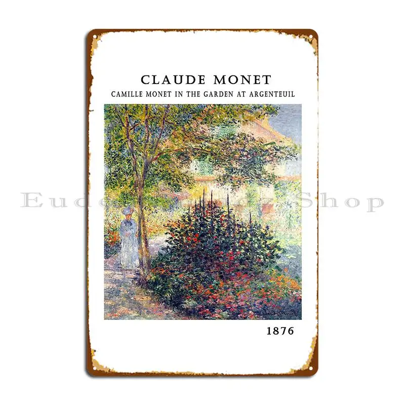 Camille Monet In The Garden At Argenteuil Металлическая вывеска Настенная табличка Паб Фреска Кино