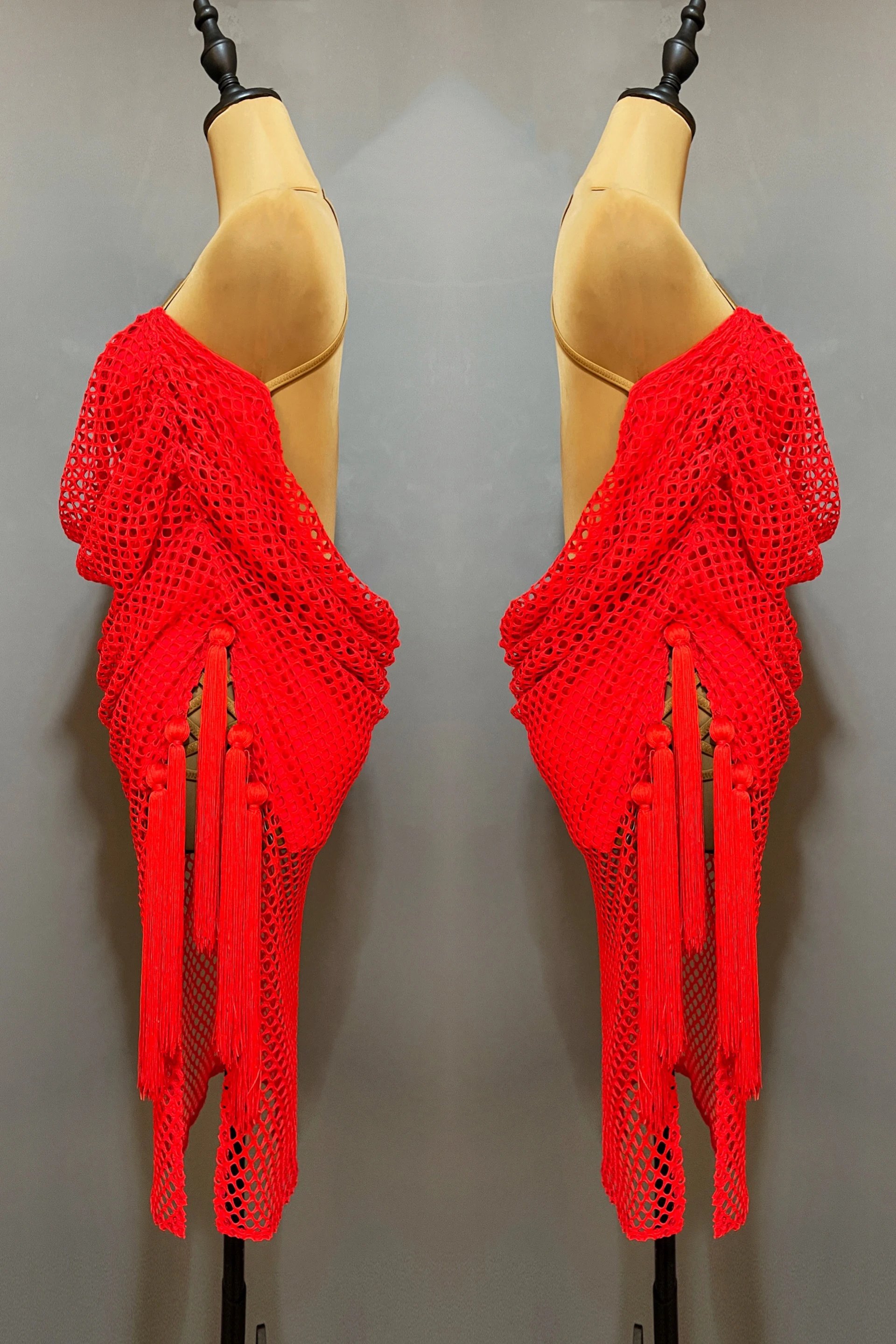 Красное платье для латиноамериканских танцев женское сексуальное с бахромой