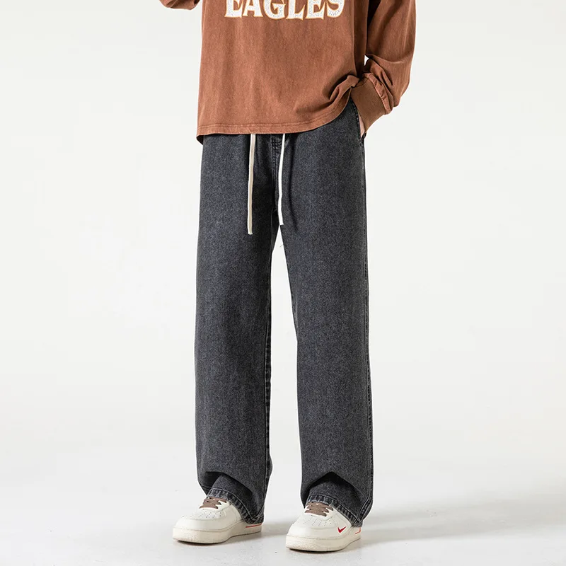 Men's Jeans Wide Leg Loose Casual Solid Straight Pants Fashion Streetwear Male Clothing For Daily Life