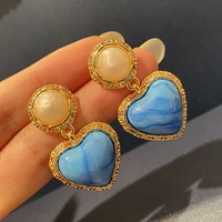 carlidana korean luxury gold color crystal earrings for women fashion minority blue heart earrings jewelry female wedding party