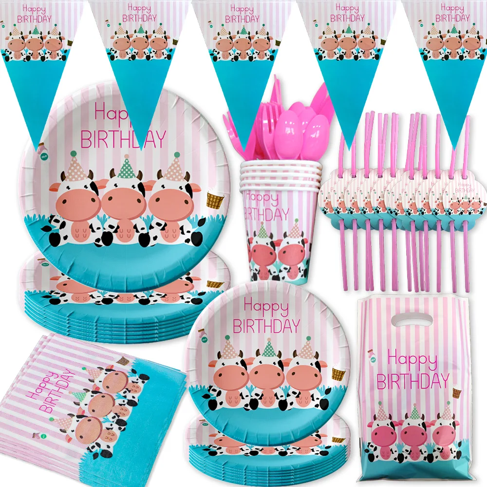 

Farm Cow Pink Birthday Party Disposable Cutlery Cups & Plates Napkins Tablecloths Balloons Baby Shower Decorations