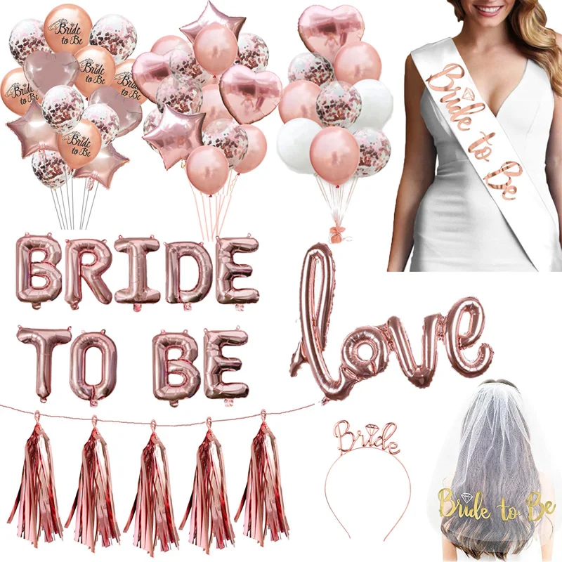 

Bride To Be Veil Headband Balloons Banner Wedding Decorations Bridesmaid Team Bride Sash Bachelorette Party Supplies Tableware