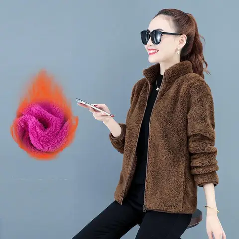 Повседневная одежда для отдыха, осенне-зимняя женская короткая двусторонняя фланелевая куртка, утепленная флисовая куртка на молнии, женская толстовка