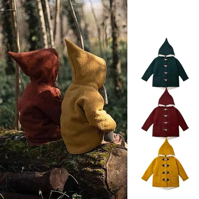 

Детское зимнее пальто в скандинавском стиле, зимнее бархатное Детское пальто-эльф для мужчин и женщин, Детское пальто с заостренной шапкой, ...