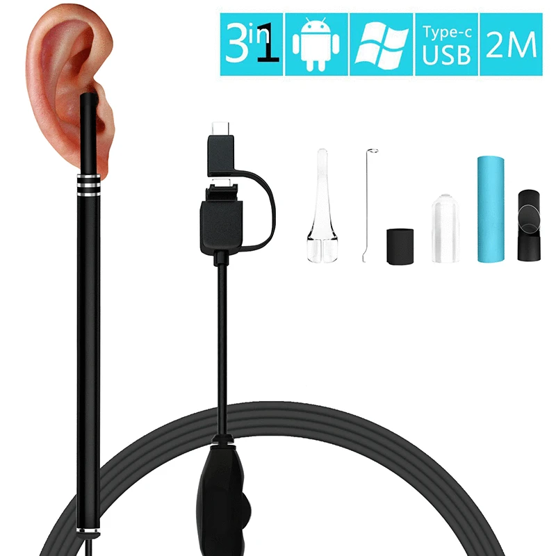 

Luminous Ear Pick Endoscope HD Visual Otoscope LED Illuminated 5.5mm Diameter IP67 2 Meters Long