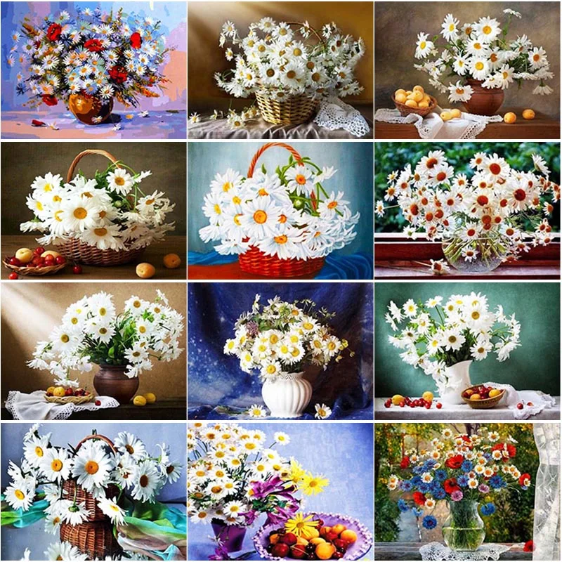 

Алмазная 5D картина «сделай сам» с маргаритками, Цветочная вышивка, вышивка крестиком, Ручная инкрустация, искусство, подарок стразы, Украше...