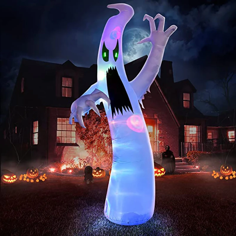 Inflatable Scary Ghost with Color Changing LED Home Garden Courtyard Halloween Decoration Glowing Ghost Props