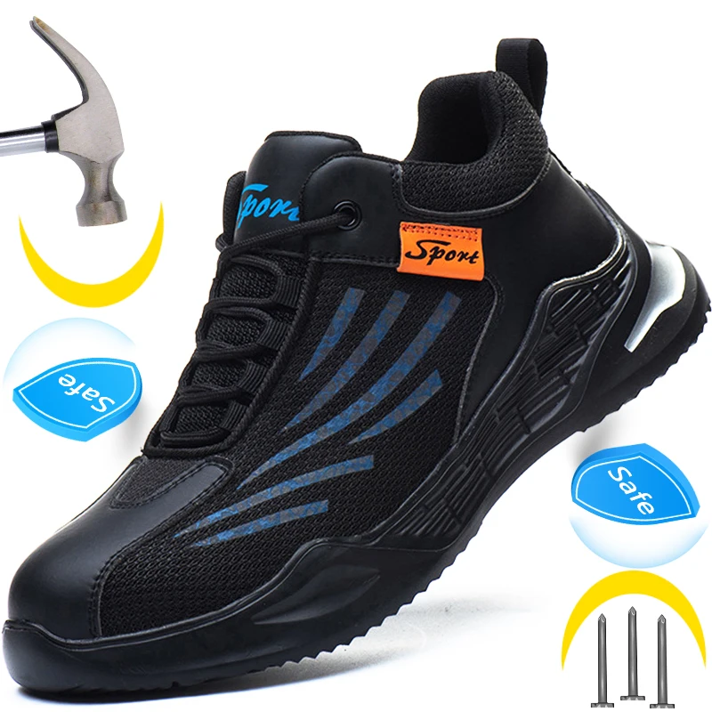 

Men Work Shoes Sports Safety Shoes Reflective Work Boots Lightweight Men Shoes Steel Toe Cap Indestructible Sneakers Men Boots