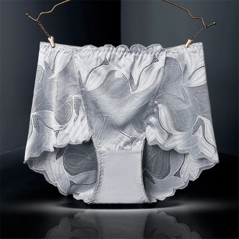 

Sexy Women Underwear Cotton Mid-Waist Lace Briefs Ladies Translucent Underpants Fashion Flexible Mesh Lingerie Panties