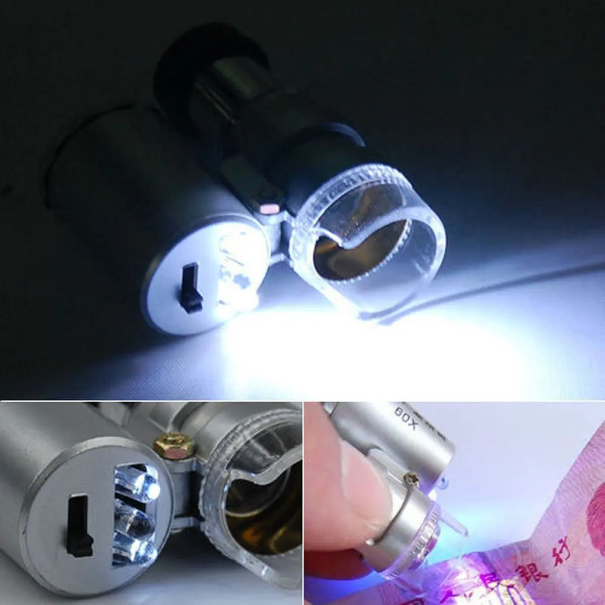 

Mini 60X Pocket Microscope Jewelry Magnifier Loupe Glass LED UV Light 1 1 1