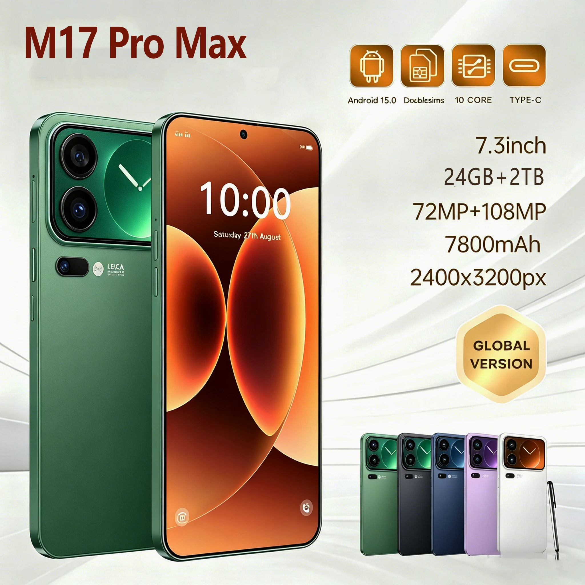 Фото Глобальная версия 2026 M17 Pro Max 4G 5G с двумя SIM-картами и двойным режимом ожидания, оригинальный, интеллектуальный, 7.3-дюймовый экран, аккумулятор 7800 мАч, новинка №1